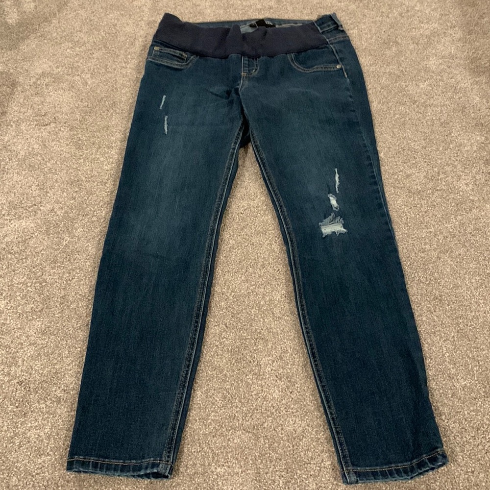 Size Medium Denim maternity skinny jeans, elastic front panel